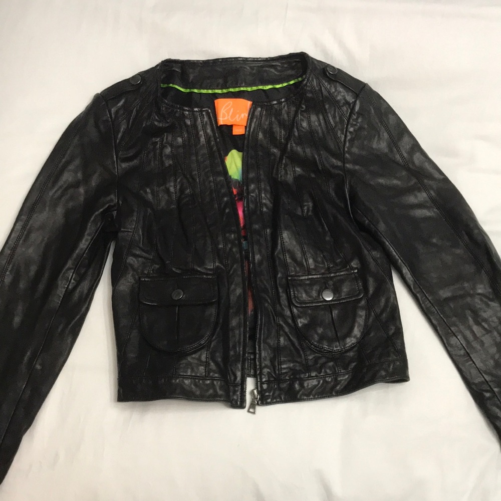 Real Leather Black Jacket with Bow Detail